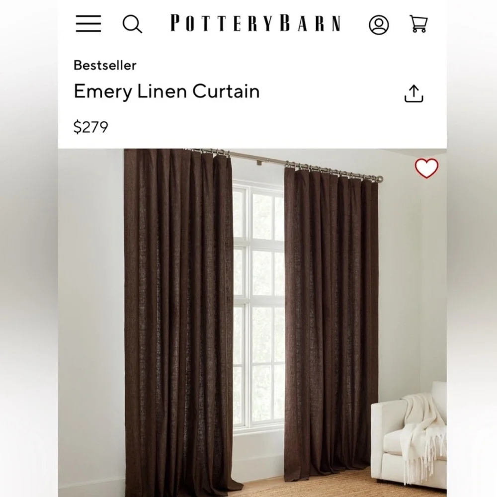 Pottery Barn Emery Linen Curtain in Expresso 100x84 - Picture 8 of 10